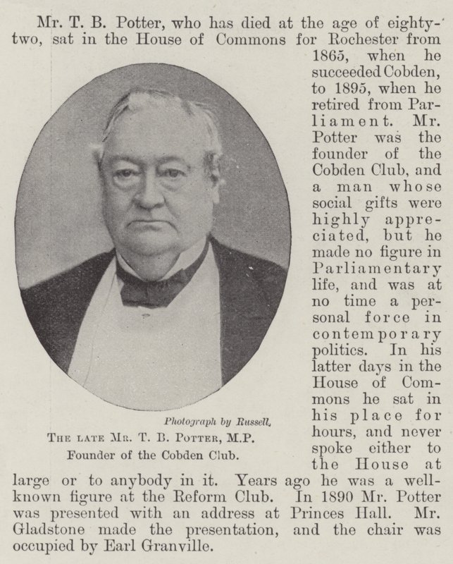 El difunto Sr. T B Potter, MP, fundador del Cobden Club de English Photographer