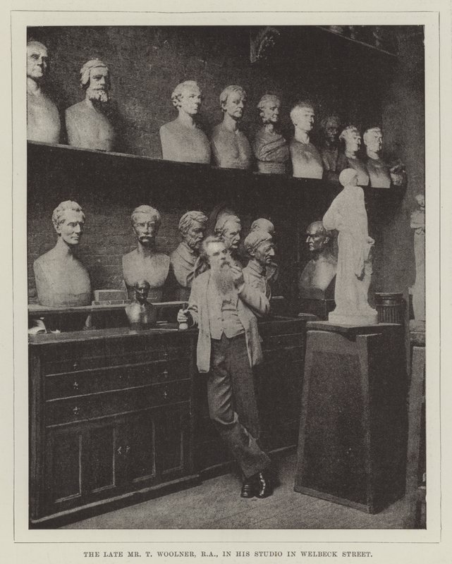 El difunto Sr. T. Woolner, RA, en su estudio en Welbeck Street de English Photographer