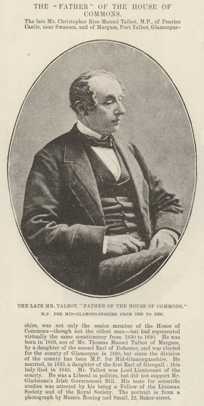 El difunto Sr. Talbot, Padre de la Cámara de los Comunes, MP por Mid-Glamorganshire de 1830 a 1890 de English Photographer
