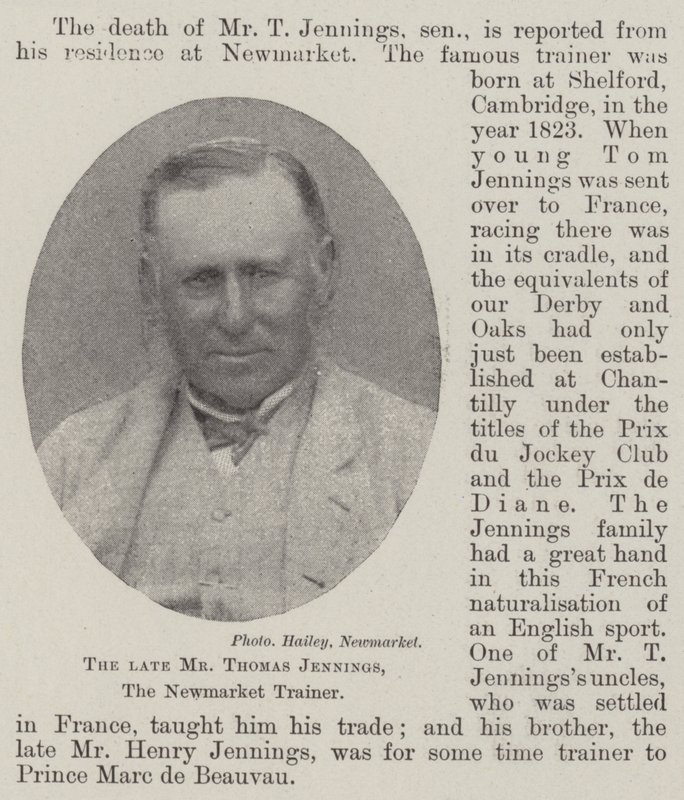 El difunto Sr. Thomas Jennings, entrenador de Newmarket de English Photographer