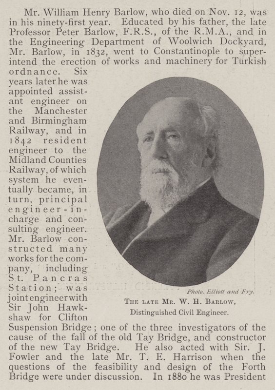 El difunto Sr. W H Barlow, distinguido ingeniero civil de English Photographer