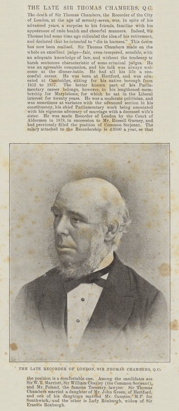 El difunto Registrador de Londres, Sir Thomas Chambers, QC de English Photographer