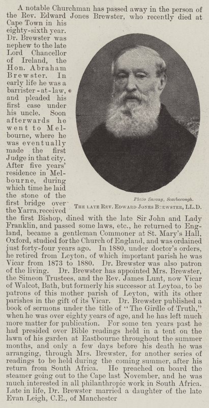 El difunto Reverendo Edward Jones Brewster, LLD de English Photographer