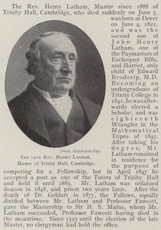 El difunto reverendo Henry Latham, maestro de Trinity Hall, Cambridge de English Photographer