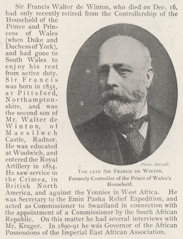 El difunto Sir Francis de Winton, ex controlador de la casa del Príncipe de Gales de English Photographer