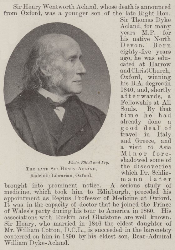 El difunto Sir Henry Acland, Bibliotecario Radcliffe, Oxford de English Photographer