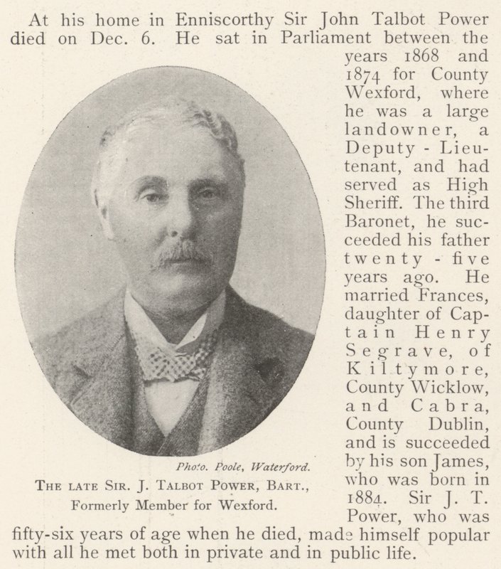 El difunto Sir J Talbot Power, baronet, ex miembro por Wexford de English Photographer