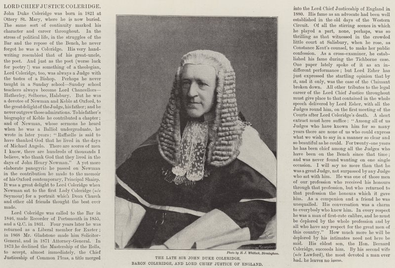 El difunto Sir John Duke Coleridge, Barón Coleridge y Lord Jefe de Justicia de Inglaterra de English Photographer