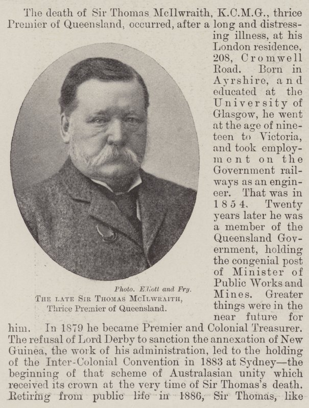 El difunto Sir Thomas McIlwraith, tres veces primer ministro de Queensland de English Photographer