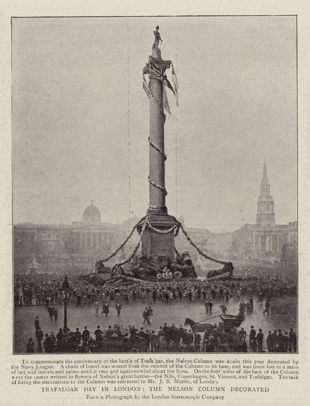 Día de Trafalgar en Londres, la columna de Nelson decorada de English Photographer
