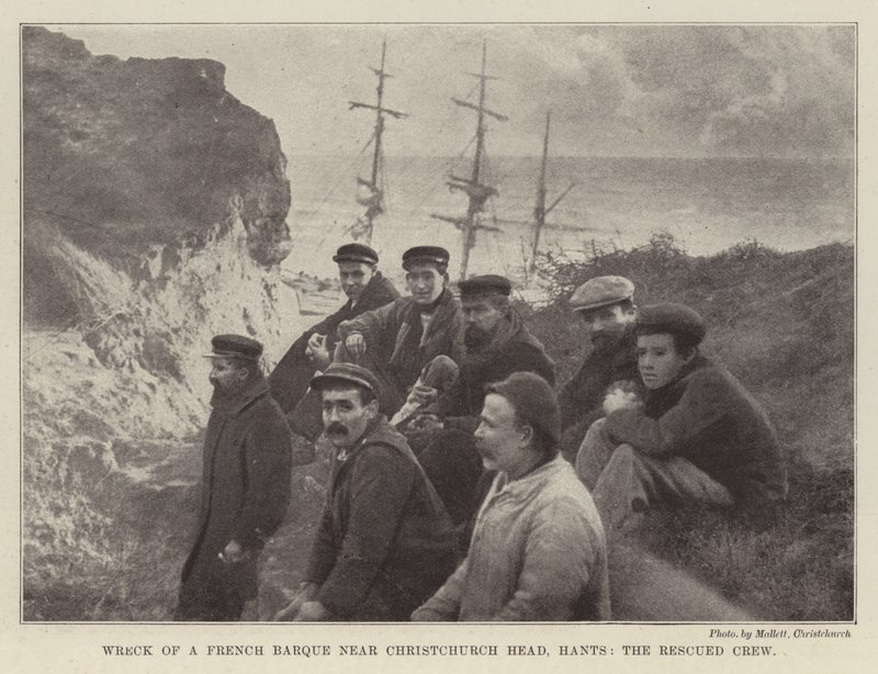 Naufragio de un bergantín francés cerca de Christchurch Head, Hants, la tripulación rescatada de English Photographer