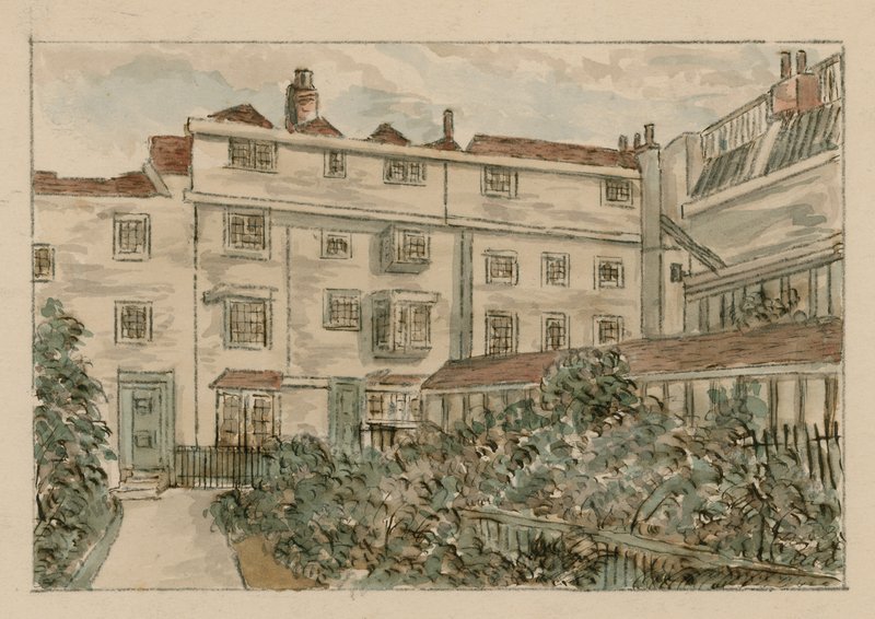13-15 Nevills Court, Fetter Lane, Holborn, de un boceto en 1900 de English School
