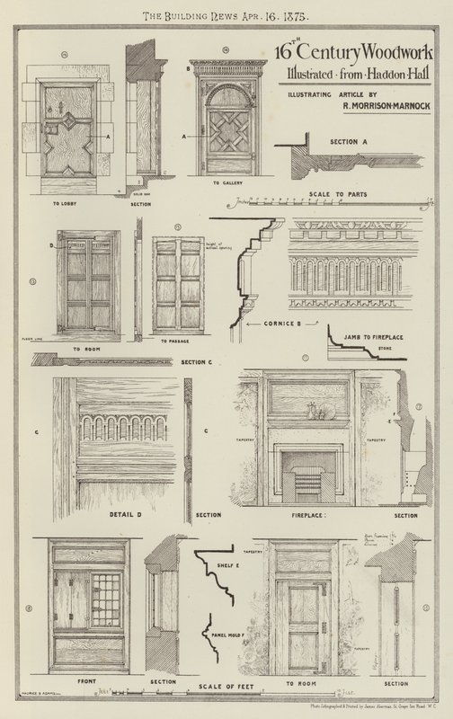 Trabajo en madera del siglo XVI, ilustrado desde Haddon Hall de English School