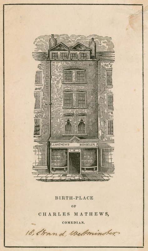 18 Strand, Westminster, Londres, lugar de nacimiento de Charles Matthews, comediante de English School