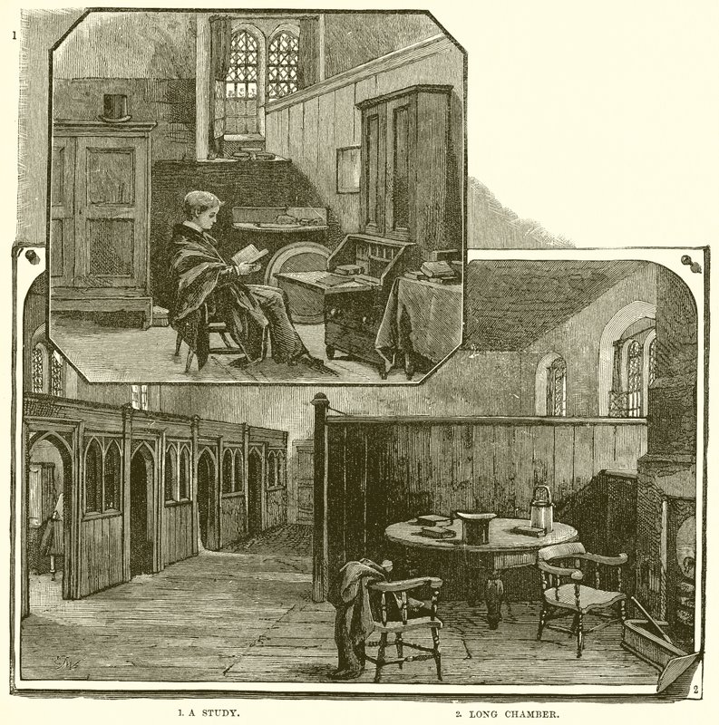 1. Un estudio. 2. Cámara larga de English School