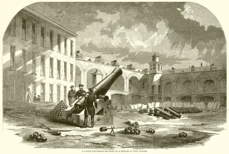 Un Columbiad de 10 pulgadas montado como mortero en Fort Sumter de English School