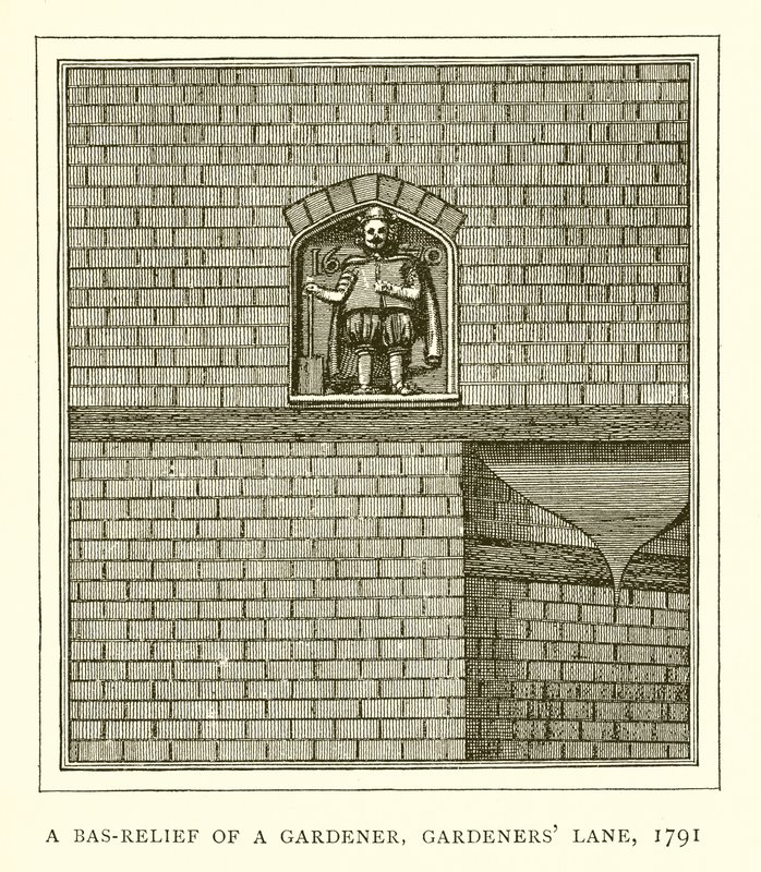 Un bajorrelieve de un jardinero, Gardeners Lane, 1791 de English School