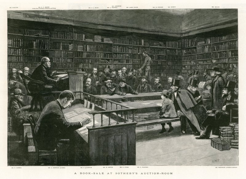 Venta de libros en la sala de subastas de Sothebys de English School