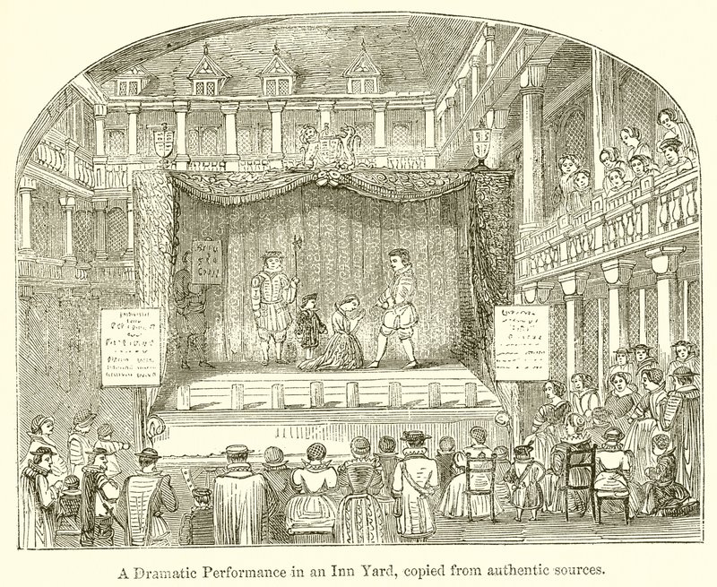 Una representación dramática en un patio de posada de English School