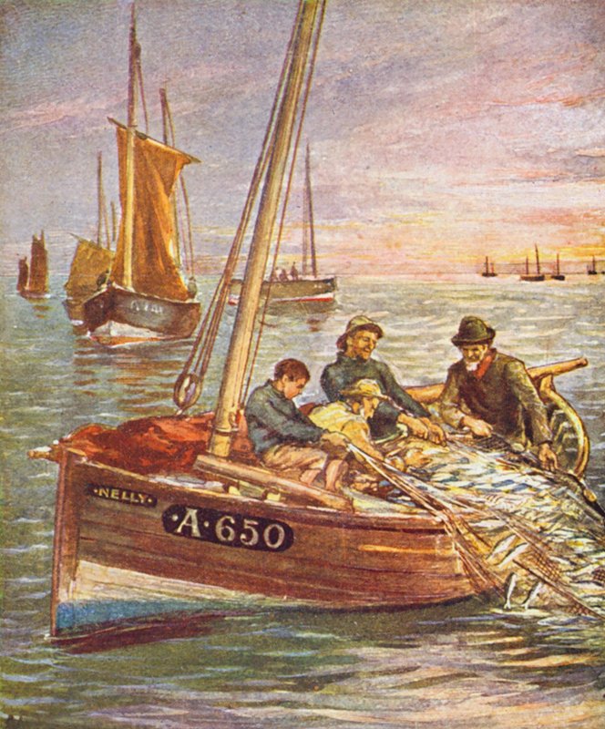 A Good Catch (litografía en color) de English School