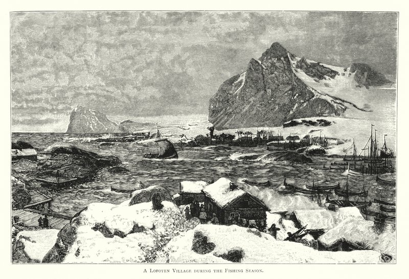 Un pueblo de Lofoten durante la temporada de pesca de English School