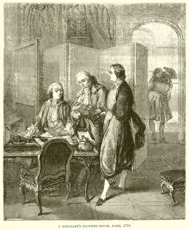 Una casa de contabilidad de comerciantes, París, 1790 de English School