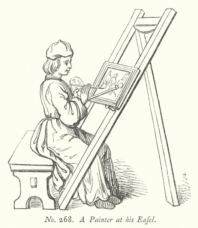 Un pintor en su caballete (grabado) de English School