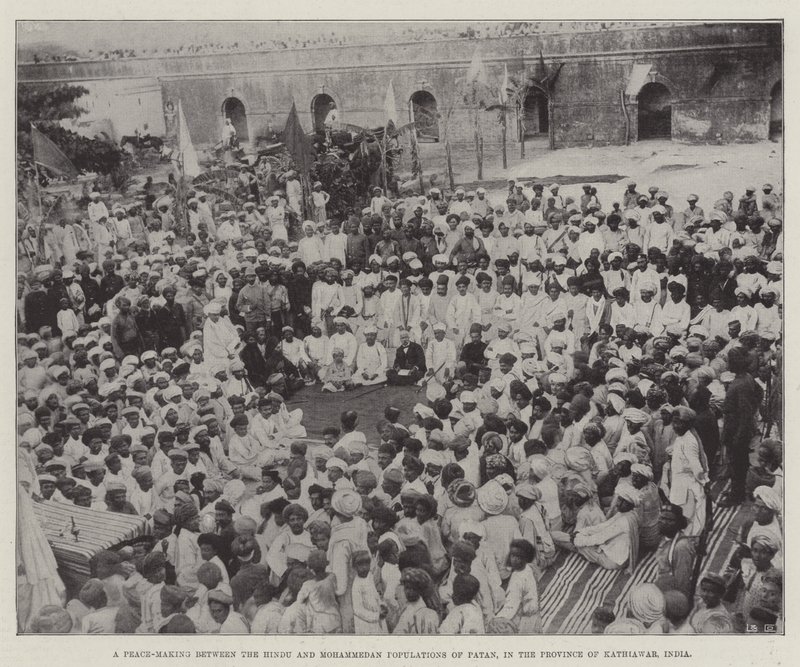 Una reconciliación entre las poblaciones hindú y musulmana de Patan, en la provincia de Kathiawar, India de English School