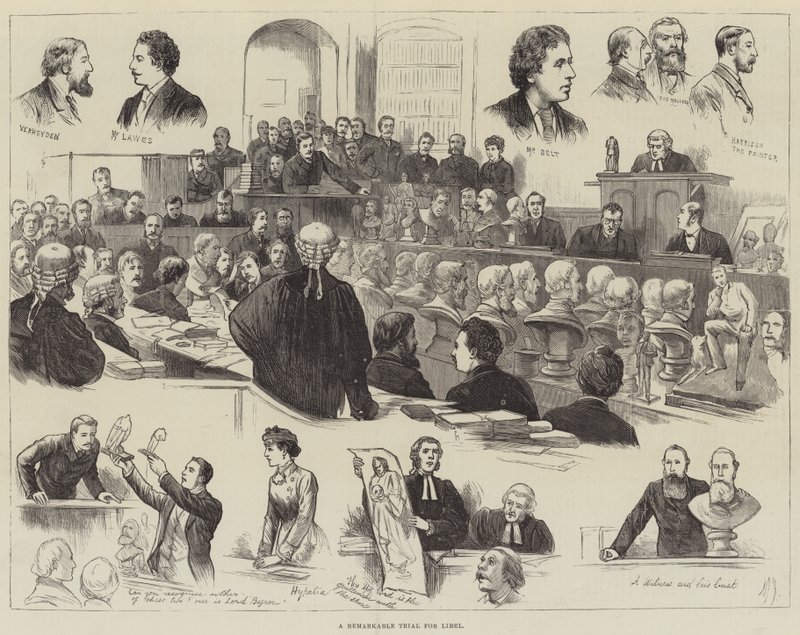 Un juicio notable por difamación (grabado) de English School