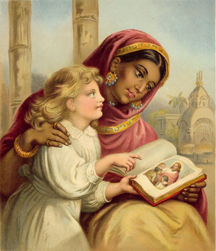 Una lección de escritura - Niña india enseñando a una niña inglesa de English School