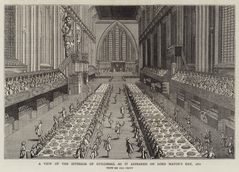Una vista del interior del Guildhall como apareció en el día del alcalde de English School