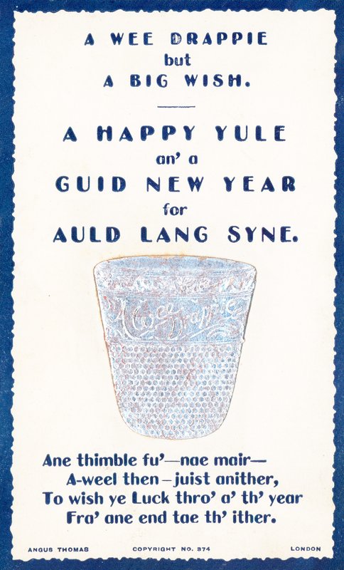 A Wee Drappie, dedal, tarjeta de Año Nuevo de English School