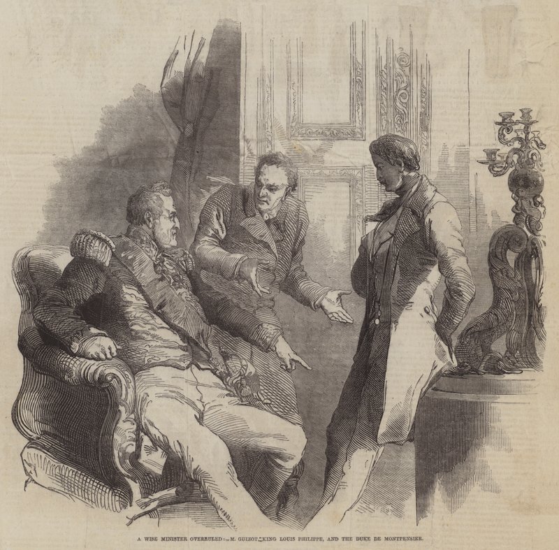 Un ministro sabio anulado, M Guizot Rey Luis Felipe, y el Duque de Montpensier (grabado) de English School