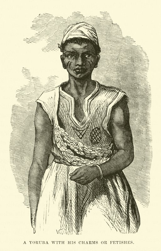Un Yoruba con sus amuletos o fetiches de English School
