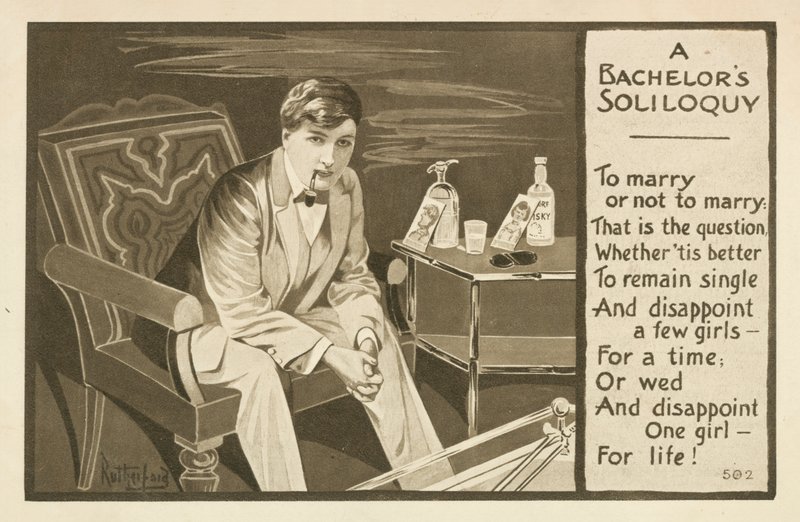Soliloquio de un soltero. Casarse o no casarse (litografía) de English School
