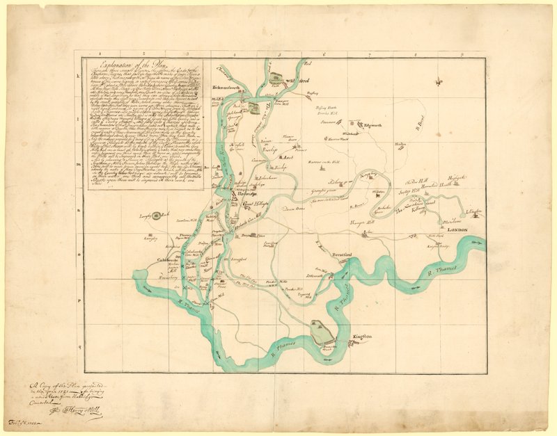 Una copia del plan proyectado en el año 1721 para traer un nuevo río desde Uxbridge, corregido, 6 de febrero de 1766 de English School