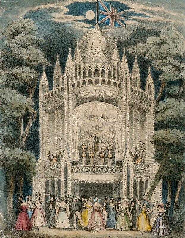 Un baile en los Jardines de Vauxhall, Londres de English School