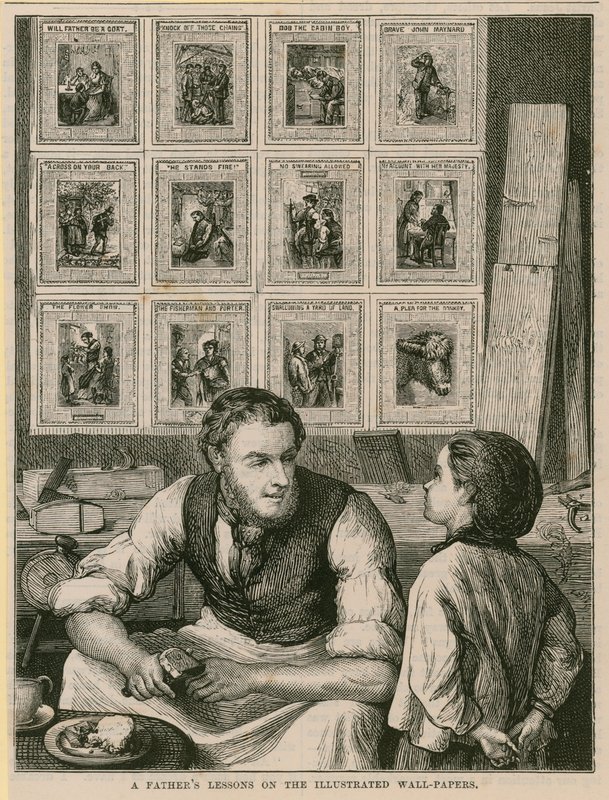 Lecciones de un padre en los papeles pintados ilustrados de English School