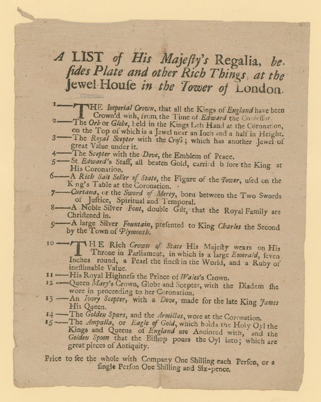 Una lista de las regalías de Su Majestad de English School