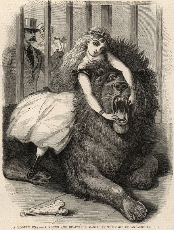 Una moderna Una; Una joven y hermosa maniaca en la jaula de un león africano de English School