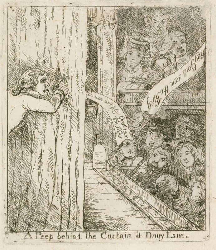 Un vistazo detrás del telón en Drury Lane; caricatura de English School