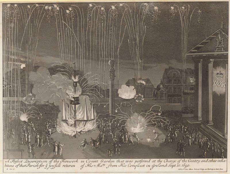 Descripción perfecta de los fuegos artificiales en Covent Garden de English School