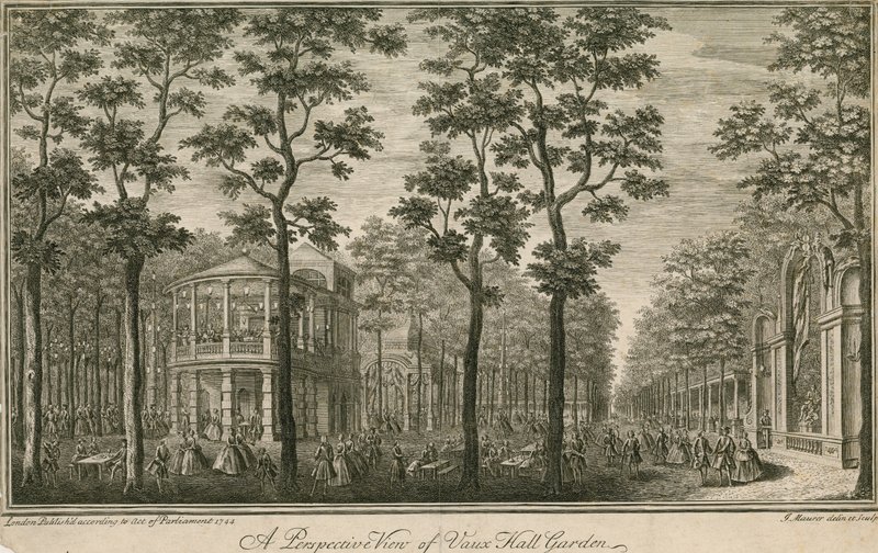 Vista en perspectiva de Vauxhall Gardens, Londres de English School
