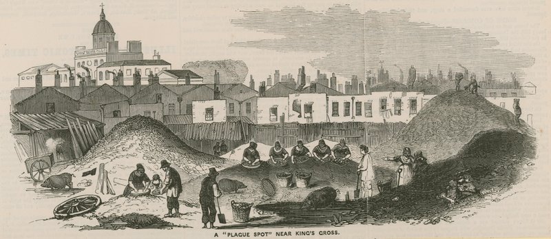 Un foco de peste cerca de Kings Cross, Londres de English School