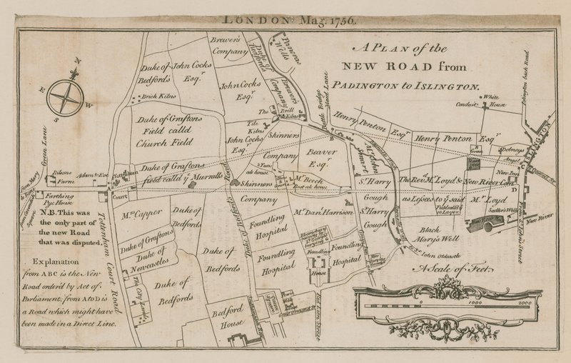 Un plan de la nueva carretera de Paddington a Islington de English School