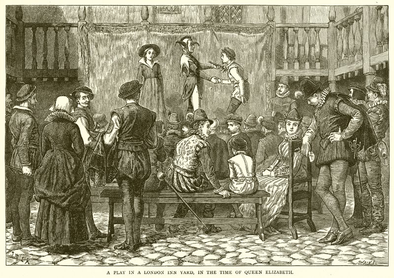 Una obra en un patio de una posada de Londres, en la época de la Reina Isabel de English School