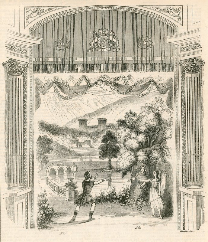 Una escena de la obra Rey Arturo, Teatro Drury Lane, Londres de English School