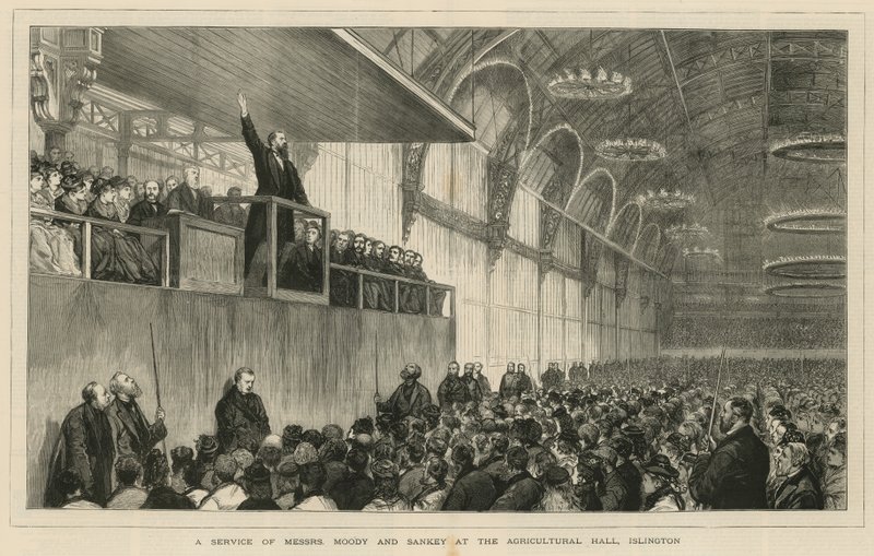Un servicio de los Sres. Moody y Sankey en el Agricultural Hall, Islington de English School