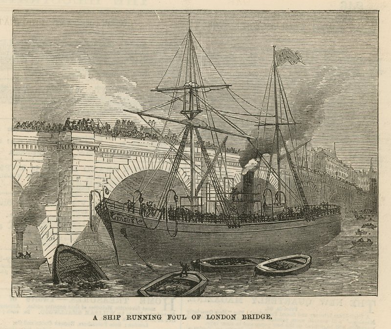 Un barco chocando con el Puente de Londres de English School