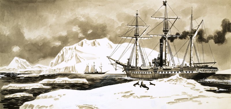 Un barco navega entre los glaciares del Ártico de English School
